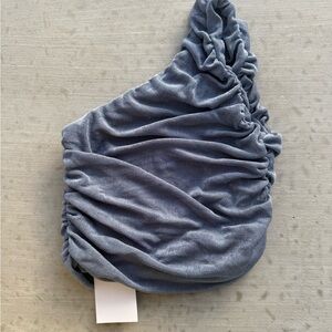 Ruched One-Shoulder Top in Dusty Blue